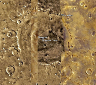 Huygens crater, where researchers just found widespread evidence of marine carbonates. Image: Janice Bishop